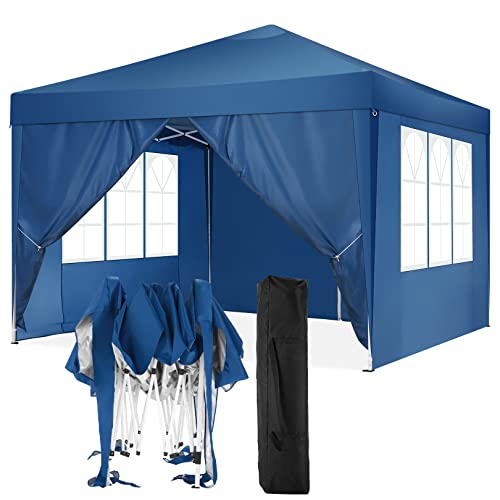 TOOLUCK Pavillon 3x3 Faltpavillon Wasserdicht Stabil Winterfest Faltbar Partyzelt mit 4 Seitenteilen Pop up Gartenpavillon UV Schutz 50+ Höhenverstellbar für Strand Hochzeit Camping, Blau von Tooluck