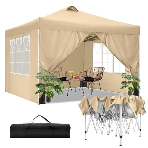 TOOLUCK Pavillon 3x3m Wasserdicht Stabil Winterfest Faltpavillon Partyzelt Gartenpavillon mit Entlüftung, 4 Seitenteilen, 4 Sandsack, Höhenverstellbar, Pop up Faltbar Gartenzelt, Khaki von Tooluck