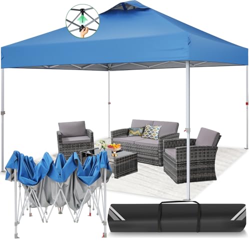 TOOLUCK Pavillon 3x3 Wasserdicht Stabil Faltpavillon Faltbar Partyzelt One Push Pop Up Gartenlauben mit Entlüftung UV Schutz 50+ Höhenverstellbar Gartenpavillon für Strand Hochzeit Camping, Blau von Tooluck