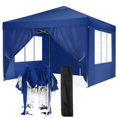 TOOLUCK Pavillon 3x3 Faltpavillon Wasserdicht Stabil Winterfest Faltbar Partyzelt mit 4 Seitenteilen Pop up Gartenpavillon UV Schutz 50+ Höhenverstellbar für Strand Hochzeit Camping, Navy Blau von Tooluck