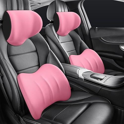 Topbashgo Ergonomische Kopfstütze und Lendenkissen für Autositze, Sitzkissen Nackenkissen Auto, Sitzerhöhung Aauto Erwachsene, 100% Memory Foam (rosa) von Topbashgo