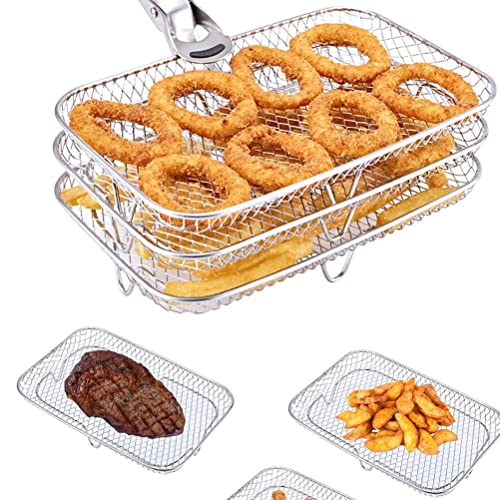 Dual Air Fryer Rack Zubehör, Air Fryer Rack für Doppelkorb Luftfritteusen, Edelstahl Multilayer Rack, Air Fryer Zubehör Dehydrator Rack (1) von Topiky