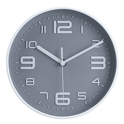 Topkey 8 Inch Silent Wall Clock Easy Readable Big Numbers Non Ticking Round Stylish Modern Clock Decorative for Kitchen Home Dining Room and Office-Grey von Topkey