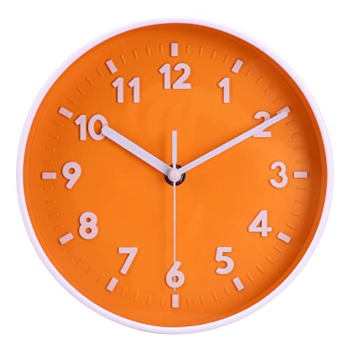 Topkey 8 Inch Silent Wall Clock Easy Readable Big Numbers Non Ticking Round Stylish Modern Clock Decorative for Kitchen Home Dining Room and Office-Orange von Topkey
