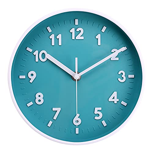 Topkey 8 Inch Silent Wall Clock Easy Readable Big Numbers Non Ticking Round Stylish Modern Clock Decorative for Kitchen Home Dining Room and Office-Teal von Topkey