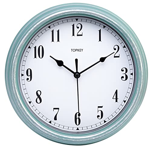 Topkey Wanduhr mit stillem Antik-Finish, Küche, 22,9 cm, Retro-Stil, nicht tickend, dekorativ, für Schlafzimmer, Büro, Grün von Topkey