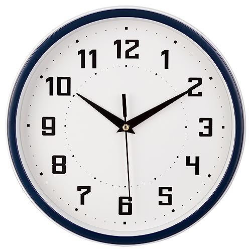 Topkey Silent Round Wall Clock Kitchen 9 Inch Modern Style Non-Ticking Decorative Bedroom Office Study Room Kitchen Wall Clock-Blue von Topkey