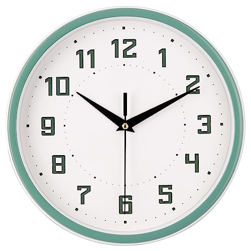 Topkey Silent Round Wall Clock Kitchen 9 Inch Modern Style Non-Ticking Decorative Bedroom Office Study Room Kitchen Wall Clock- Green von Topkey