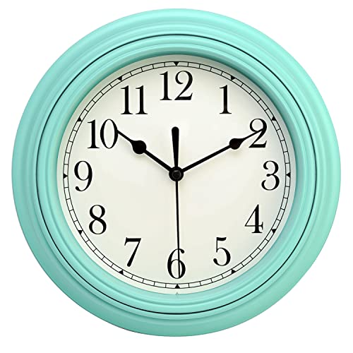 Topkey Stille Wanduhr Küche 9 Zoll Retro Nicht tickend Dekorativ Schlafzimmer Büro Wanduhr (Türkisgrün) von Topkey