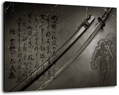 Katana Format:100x70 cm Bild auf Leinwand bespannt, riesige XXL Bilder komplett und fertig gerahmt mit Keilrahmen, Kunstdruck auf Wand Bild mit Rahmen, günstiger als Gemälde oder Bild, kein Poster oder Plakat von Stil.Zeit