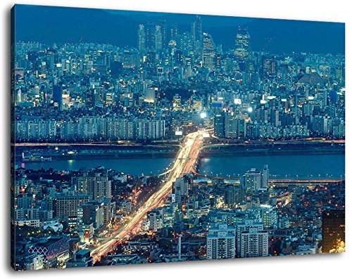 Seoul Skyline Format:100x70 cm Bild auf Leinwand bespannt, riesige XXL Bilder komplett und fertig gerahmt mit Keilrahmen, Kunstdruck auf Wand Bild mit Rahmen, günstiger als Gemälde oder Bild, kein Poster oder Plakat von Stil.Zeit