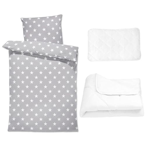 Baby Bettwäsche Set: 90x120 cm + Bettzeug - Kinderbettwäsche Babybettwäsche mit Kissenbezug 60x40 aus Baumwolle Grau mit Weißen Sternen von Totsy Baby