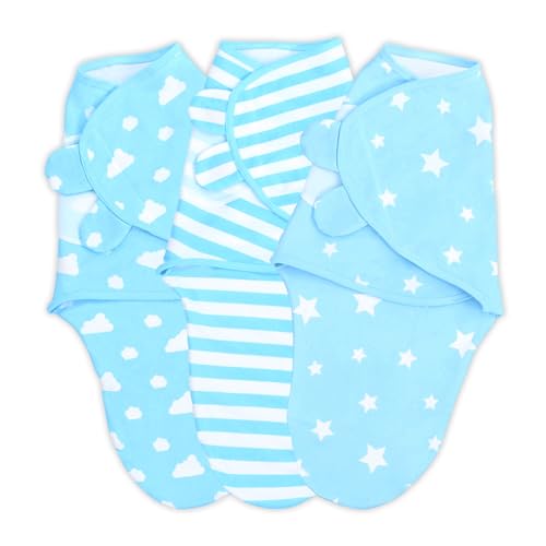 Pucksack Baby 0-3 Monate Set - Pucktuch Swaddle Blanket Puckdecke Strampelsack aus Baumwolle 3 Stück Wolken Blau von Totsy Baby