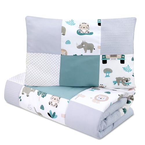 Totsy Baby Handmade Patchwork Kinderbettdecken 100 x 135 cm - Kinderbettdecke Set mit Kissen Kinderdecke mit Kopfkissen Kindergarten Bettdecke Baumwolle Afrika Hellgrau Farbton B von Totsy Baby