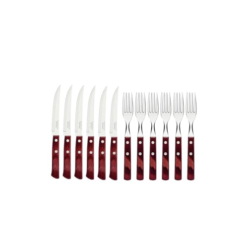 Tramontina Steakbesteck Pizzabesteck, 12-teiliges Set, für 6 Personen, Steakbesteckset, rostfreier Edelstahl, FSC zertifizierter Echtholzgriff, spülmaschinenfest, Blister von Tramontina