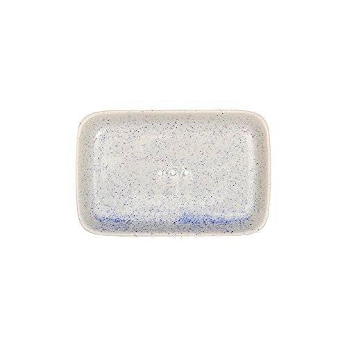 Tranquillo Seifenschale, mit abgerundeten Ecken aus Keramik mit Löchern für den Wasserablauf 14 x 9 cm, weiß mit blau von Tranquillo