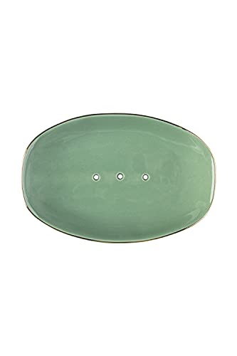 Tranquillo Seifenschale Classic, oval Mint-grün mit Goldrand aus Keramik mit Löchern für den Wasserablauf, 14 x 9.5 x 2.5 cm von Tranquillo