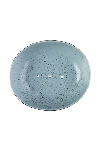 Tranquillo Seifenschale Classic, rund blau mit Goldrand aus Keramik mit Löchern für den Wasserablauf, 13 x 11 x 3,5 cm von Tranquillo