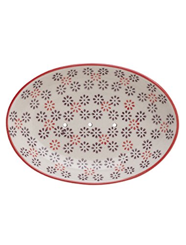 Tranquillo Seifenschale Retro, oval aus handbemalter Keramik mit Löchern für den Wasserablauf 14 x 9,5 x 2 cm von Tranquillo