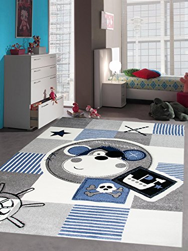 Kinderteppich Spielteppich Teppich Kinderzimmer Babyteppich Pirat Affe in Blau Größe 140x200 cm von Teppich-Traum