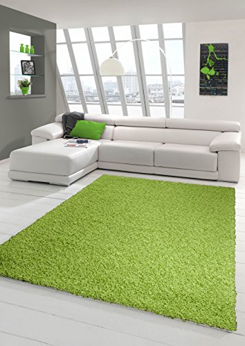 Traum Shaggy Teppich Hochflor Langflor Teppich Wohnzimmer Teppich Gemustert in Uni Design Grün Größe 80 cm Rund von Teppich-Traum