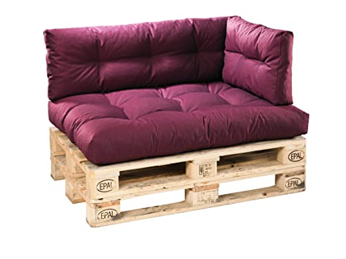 Traumnacht Outdoor Palettenauflage mit Schaumstoffstäbchen gefüllt, Palettenkissen, Palettenpolster Palettenmöbel Palettensofa 3er Set (Sitz+Rücken+Seitenteil), Bordeaux rot von Traumnacht