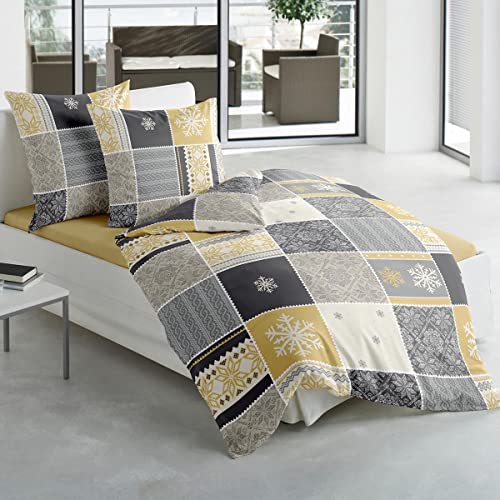 Traumschlaf Biber Bettwäsche Nyon gelb 1 Bettbezug 155 x 200 cm + 1 Kissenbezug 80 x 80 cm von Traumschlaf