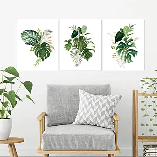 3er Premium Poster Set, Skandinavischer Stil Tropische Pflanzen Bananenblatt Wandbilder, Moderne Grüne Blätter Bilder Wanddeko für Wohnzimmer Schlafzimmer Deko, Ohne Rahmen (30x40cm) von Trayosin
