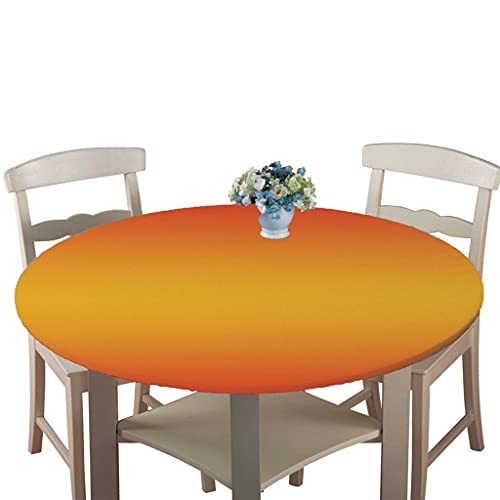 Tischdecke Runde mit Elastisch Kante, Treer Wasserdicht Antifouling Polyester Abwaschbar Tischtuch 3D Einfarbig Drucken Rund Tischdecken für Küche Esszimmer Garten (Orange,Durchmesser 120cm) von Treer-shop