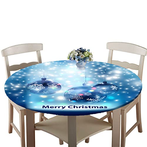 Treer Weihnachtstischdecke Runde Tischdecke Abwaschbar, 100% Polyester Outdoor Tischdecken Antifouling Wasserdicht Lotuseffekt Tischdecke Weihnachten Home Küche Party (Blauer Schnee,130cm) von Treer-shop