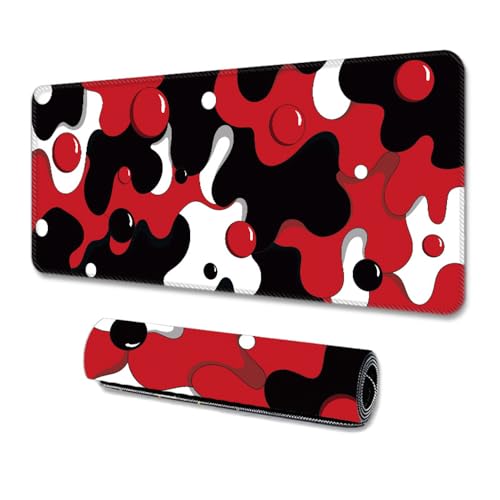 Treer Bunte Blasen Gaming Mauspad, Mousepad mit Vernähte Kanten, Mauspad L/XL/XXL, rutschfeste Gummibasis Mousepad Gaming, Mauspad Groß (Rote Blase,600 * 300 * 3mm) von Treer