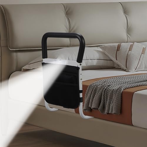Treesunshine Bettgriff Aufstehhilfe mit Bewegungslicht und Aufbewahrungstasche, Bett Aufstehhilfe Höhenverstellbare, Bettgeländer mit LED-Sensorlicht, Stütz-Haltegriff Bettgitter für Ältere von Treesunshine
