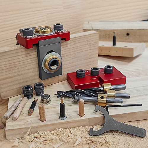 Treesunshine Doweling Jig Kit, 3-in-1 Bohrschablone Set, 8/10/12/15mm Pocket Hole Jig Kit, Woodworking Pocket Hole Jig Kit mit Positionierungscl, Einstellbare Bohrführung Puncher Locator, Type A von Treesunshine