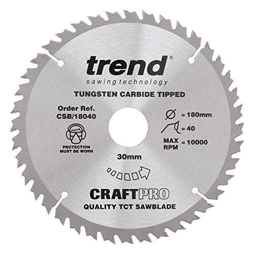 Trend CraftPro TCT-Sägeblatt für Hitachi und Black & Decker Kreissägen, 180 mm x 40 Zähne x 30 mm Bohrung, Wolframkarbidspitze, CSB/18040 von TREND