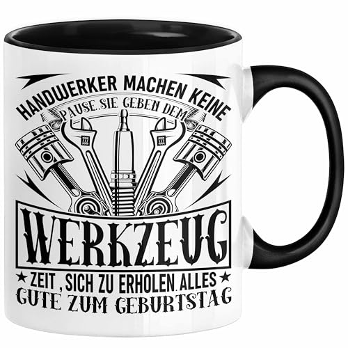 Trendation - Handwerker Machen Keine Pause Tasse Geschenk Männer Geburtstag Geschenkidee Spruch Mann Geburtstags-Kaffeetasse Geschenk (Schwarz) von Trendation