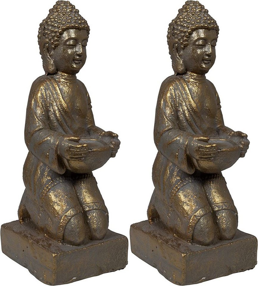Trendyshop365 Buddhafigur 35cm Feng-Shui Dekofigur Garten Buddha Statue (2 St), wetterfest in Bronzeoptik mit Teelichthalter von Trendyshop365