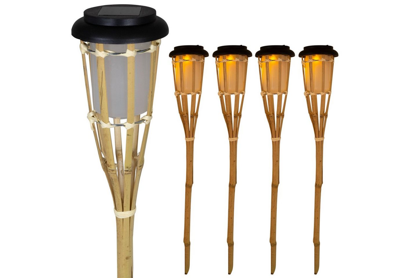 Trendyshop365 LED Gartenleuchte Solarlampe Bambus 65cm, Dämmerungssensor, LED fest integriert, Warmweiß, mit Erdspieß, wetterfest, outdoorgeeignet von Trendyshop365