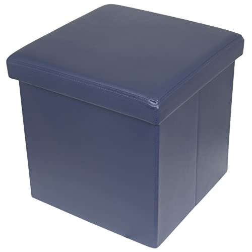 Trendyshop365 Sitz-Hocker Faltbare Aufbewahrungsbox Truhe gepolsterte Sitz-Bank bis 120kg (quadratisch 38x38cm, blau) von Trendyshop365