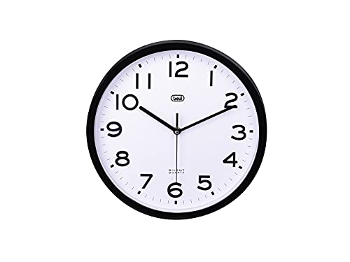 Trevi OM 3302 S Wanduhr, Durchmesser 30 cm, geräuschloses Sweep-Uhrwerk, Schwarz von Trevi