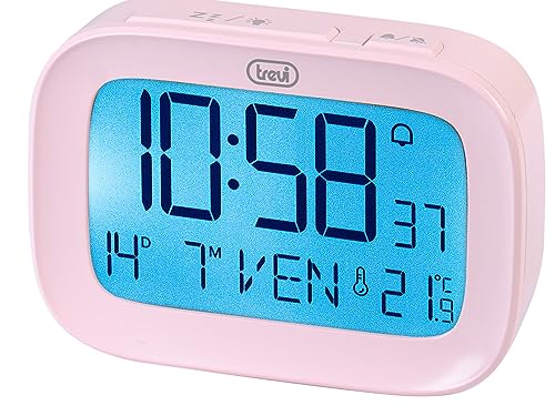 Trevi SLD 3850 Digitaler Wecker mit integriertem Thermometer, großes LCD-Display, Uhr und Kalender, Schlummerfunktion, Rosa von Trevi