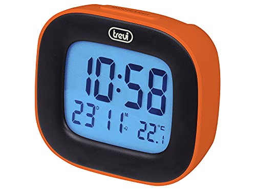 Trevi SLD 3875 Digitaluhr mit LCD-Display, Wecker, Thermometer, Kalender und Snooze-Funktion, Orange von Trevi