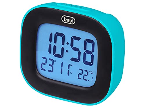 Trevi SLD 3875 Digitaluhr mit LCD-Display, Wecker, Thermometer, Kalender und Snooze-Funktion, Türkis von Trevi