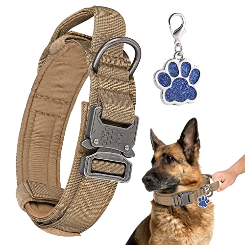 Verstellbare Hundehalsband Robuste Kontrollgriff, Taktisches Hundehalsband mit Robuste Metallschnalle für Mittlere Große Hunde,Hundehalsband breit 3.8CM,Halsband K9 Nylon L Braun von Trhillsbrad