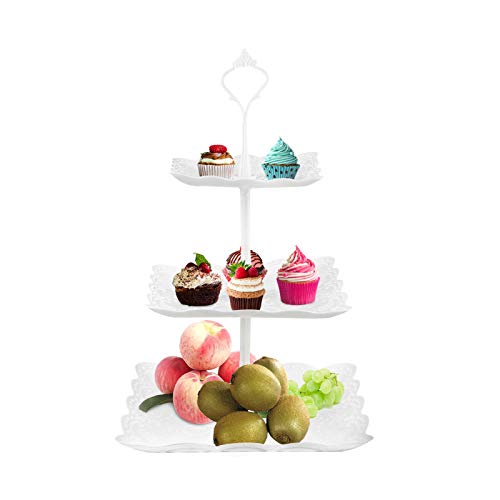 Trintion Etagere 3 Etagen Teller Tortenständer Weiß Kuchenständer Wiederverwendbar Cupcake Ständer zum Dekorieren Dessert Servierständer für Hochzeit Geburtstag Party Servierplatte von Trintion