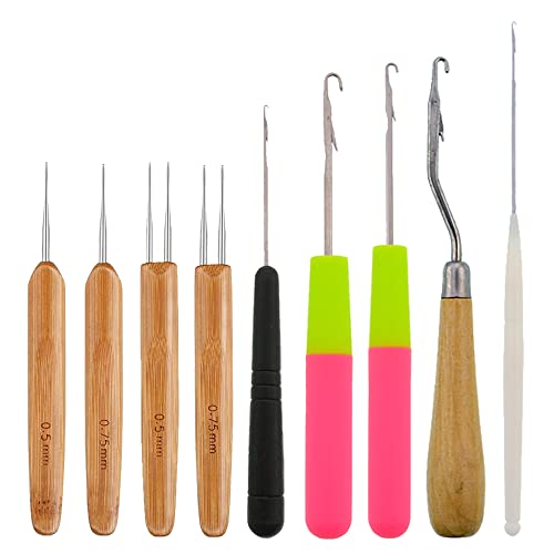 Trsnzul 9 Stück Gebogene Knüpfhaken Dreadlocks Häkelnadel Knüpfhaken Bunte Knüpfnadel Crochet Braid Needle Häkelnadel Set Häkelnadel Dreadlocks Set Haarwerkzeug Häkelnadelhaken für Zopfhaare von Trsnzul