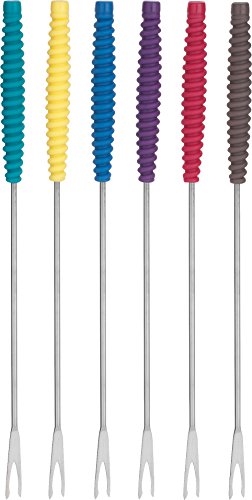 Trudeau 823303 Meat Fondue Forks with Silicone Handles Fonduegabeln im Set, 6 Stück, Edelstahl, Mehrfarbig von Trudeau