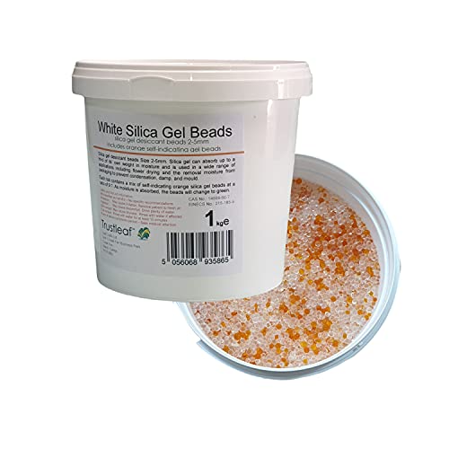 Trustleaf Weiße Kieselgel-Trockenmittelperlen mit orangefarbenem Selbstindikator – Trocknung der Blumen (i - wB - 1 kg Dose) von Trustleaf