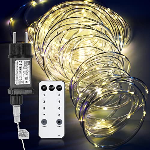 Tubiaz 10 Meter LED Lichterschlauch Außen, Warmweiß 100LEDs Wasserfest LED Schlauch für Auße, Dimmbar & Memory-Funktion, für Weihnachten, IP65, 2 Stück von Tubiaz