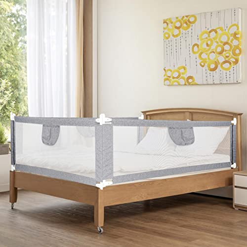 Tubiaz Bettgitter 180 x 80cm,Bettschutzgitter Kinderbettgitter für Kinder, Babybettgitter für Kleinkinder, Kinderbettgitter mit luftiges Netz, Bed Rail stabile Bauweise, einfache Montage, Grau von Tubiaz