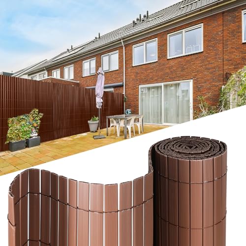 Tubiaz PVC Sichtschutzmatte 90×800cm, Sichtschutz im Garten mit W-förmiger Interner Verstärkung, Sichtschutzzaun Wetterfester für Balkon, Garten und Terrasse, mit Kabelbinder (Braun) von Tubiaz